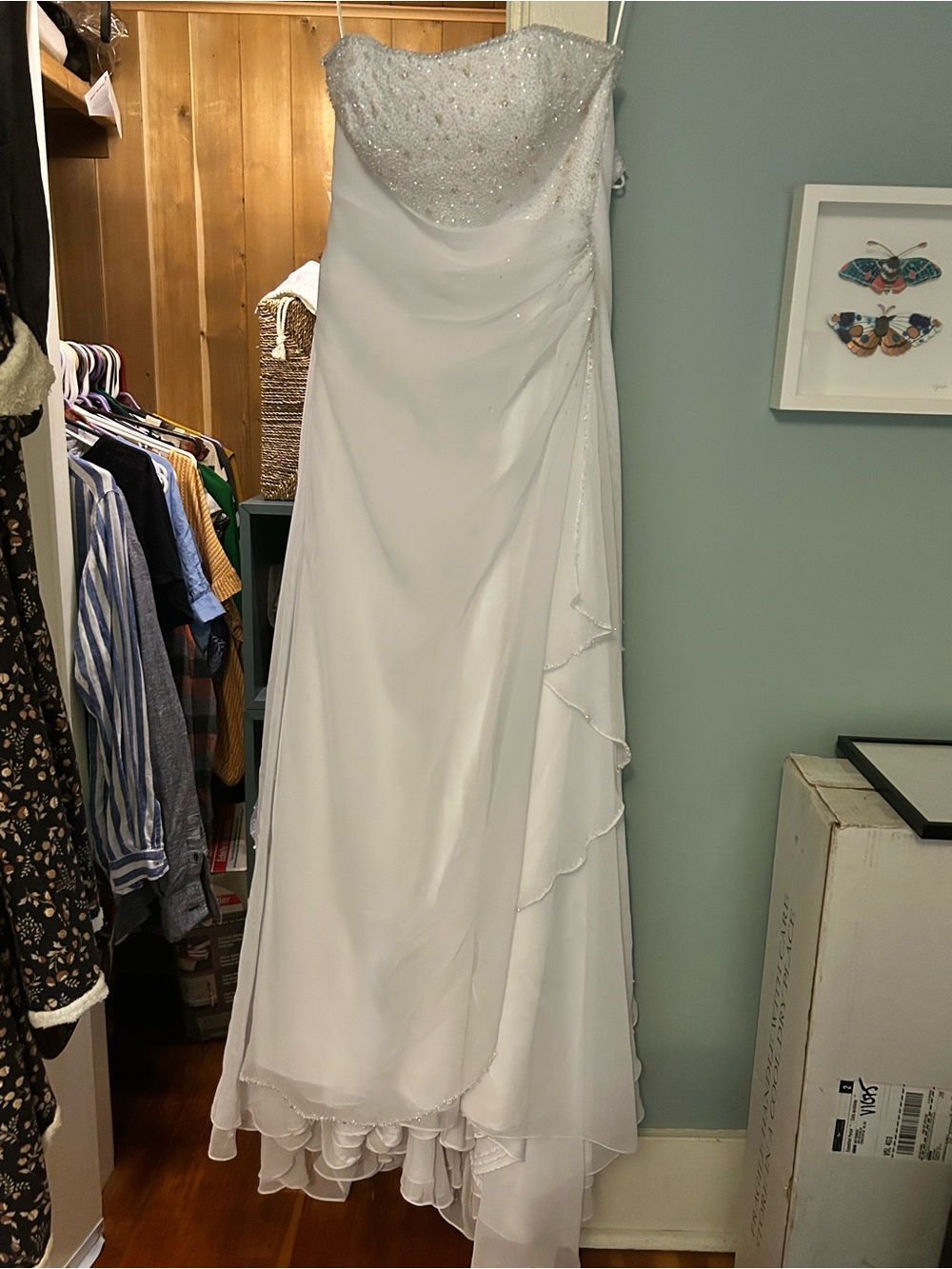 Mori Lee White Strapless Beaded A-Line Wedding Gown